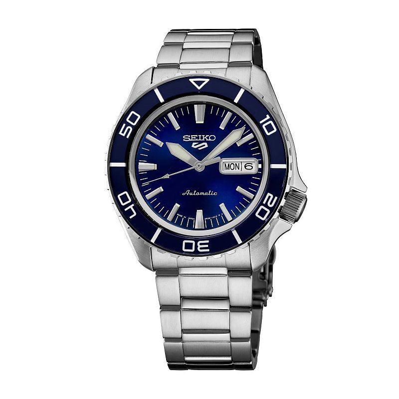 Men's Seiko 5 Sports Blue Dial Stainless Steel Automatic Watch - SRPK97, Size: Large, Silver