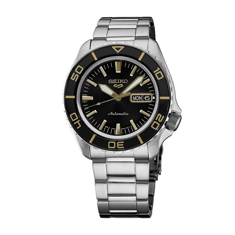 Men's Seiko 5 Sports Black Dial Stainless Steel Automatic Watch - SRPK99, Size: Large, Silver