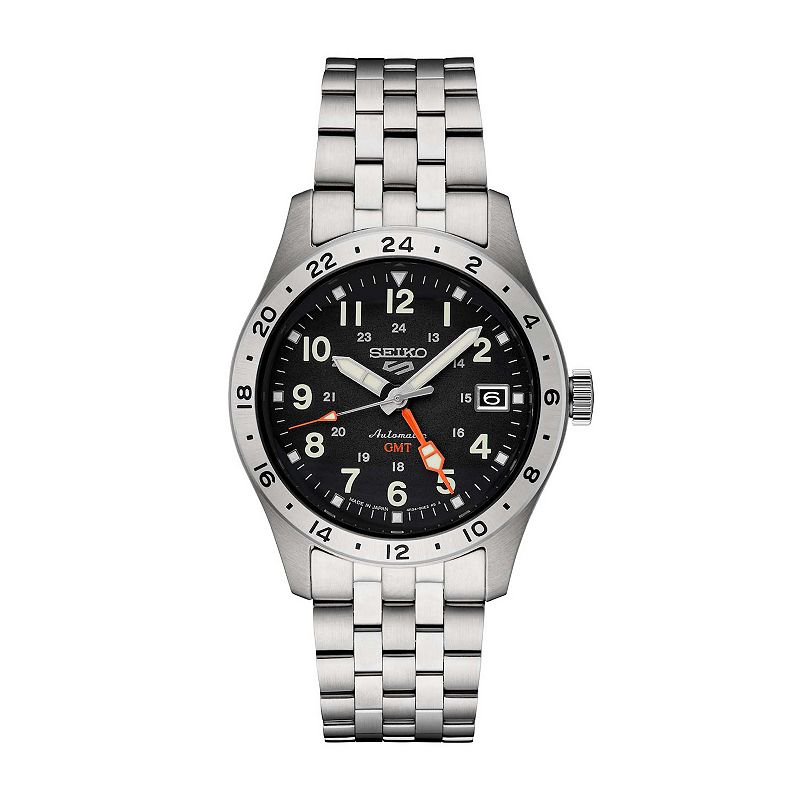 Men's Seiko 5 Sports GMT Black Dial Stainless Steel Automatic Watch - SSK023, Size: Large, Silver