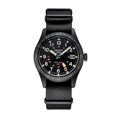 Men's Seiko Sports Black Dial GMT Leather Band Automatic