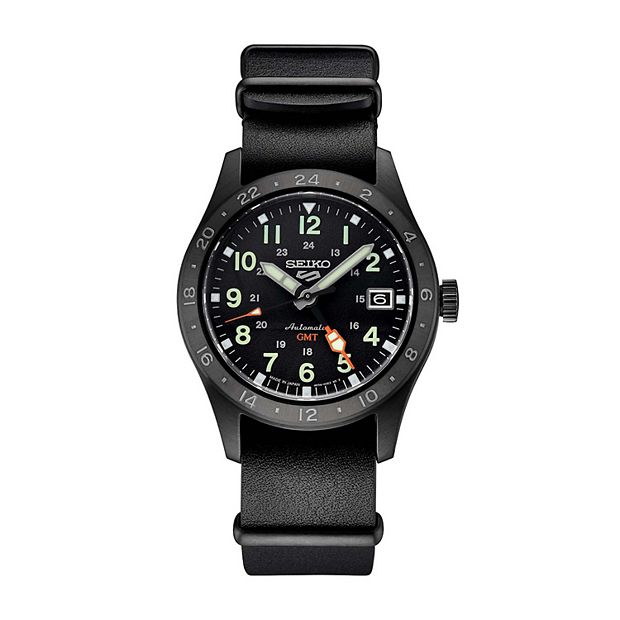 Seiko Black Dial Watch with Black Leather Strap New Seiko Black Dial Leather Strap Men main image 2