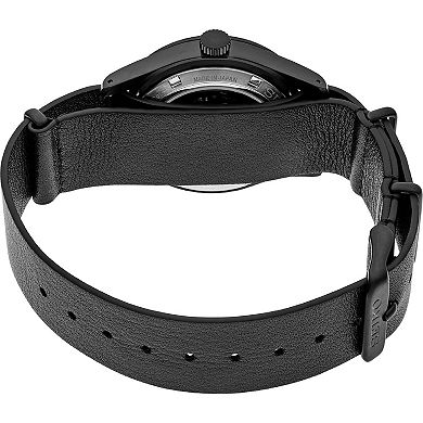 Men's Seiko 5 Sports Black Dial GMT Leather Band Automatic Watch - SSK025