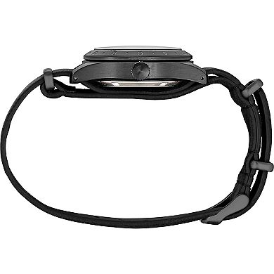 Men's Seiko 5 Sports Black Dial GMT Leather Band Automatic Watch - SSK025
