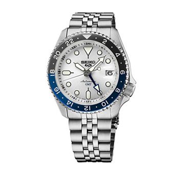 Men's Seiko 5 Sports Silver Dial GMT Stainless Steel Automatic GMT Watch - SSK033