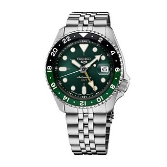 Men's Seiko 5 Sports Green Dial GMT Stainless Steel Automatic Watch - SSK035