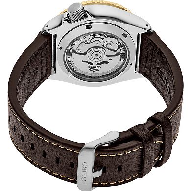 Men's Seiko 5 Sports Black Dial GMT Leather Band Automatic Watch - SSK036