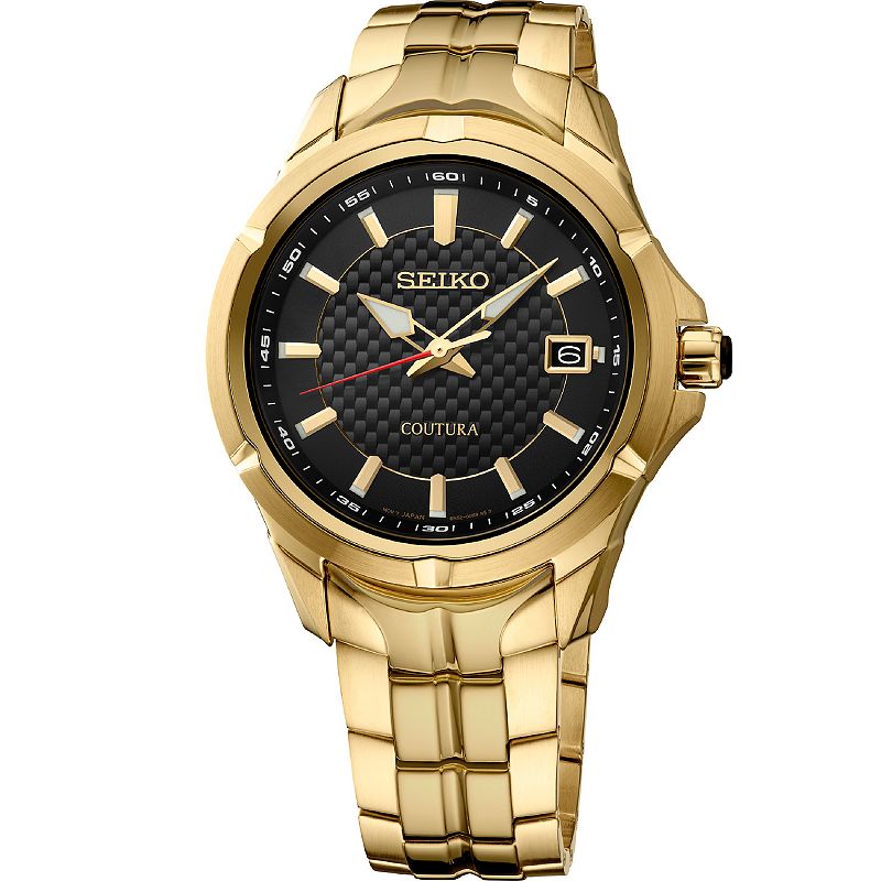 Men's Seiko Coutura Black Dial Stainless Steel Quartz Watch - SUR561, Size: Large, Gold