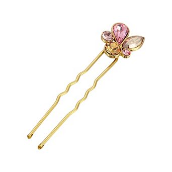 1928 Gold Tone Multi Color Crystals Single Hair Pin