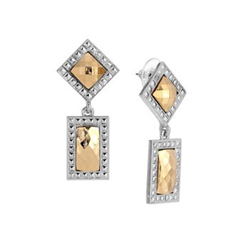 1928 Two Tone Stone Double Drop Square Earrings