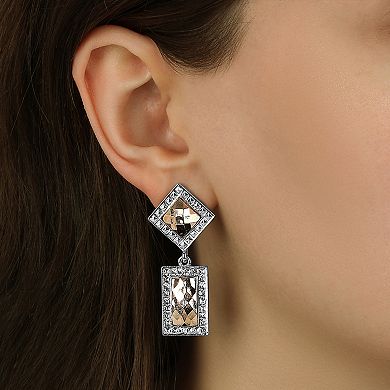1928 Two Tone Stone Double Drop Square Earrings