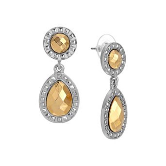 1928 Two Tone Stone Double Round Teardrop Earrings