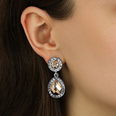 1928 Two Tone Stone Double Round Teardrop Earrings