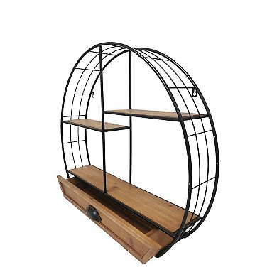 Rustic Iron Wall Shelf With Drawer