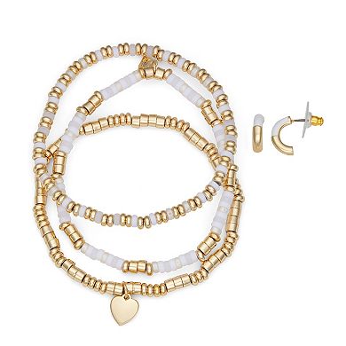 Nine West Heart Charm Bracelet & Earring Set