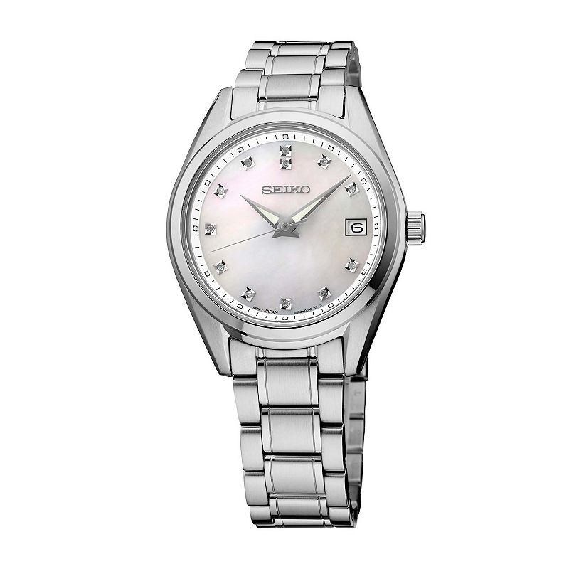 Women's Seiko Diamonds Mother-of-Pearl Dial Stainless Steel Quartz Watch - SUR579, Size: Medium, Silver