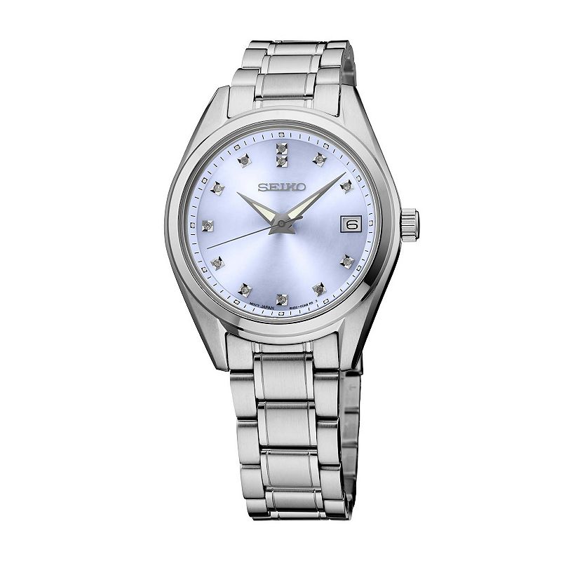 Women's Seiko Diamonds Light Blue Dial Stainless Steel Quartz Watch - SUR581, Size: Medium, Silver