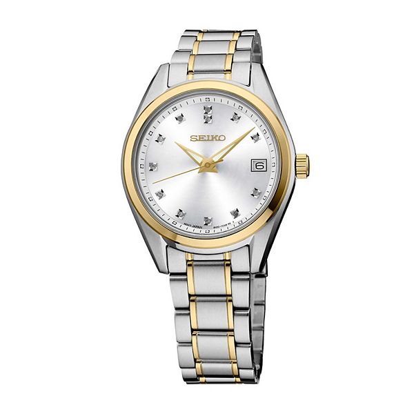 Ladies Seiko Luxury Dress Watch 25mm Two-Tone Brushed Stainless Steel VTG Seiko SQ Watch Women 25mm White Dial Two Tone Daydate  main image 2