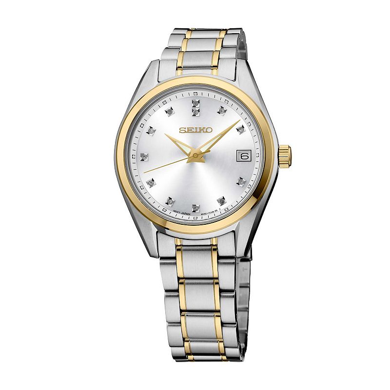 Women's Seiko Diamonds Silver Dial Two Tone Quartz Watch - SUR582, Size: Medium, Gold Silver