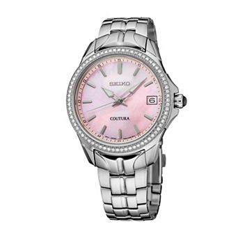 Women's Seiko Coutura Diamonds Pink Mother-of-Pearl Dial Stainless Steel Quartz Watch - SUR589