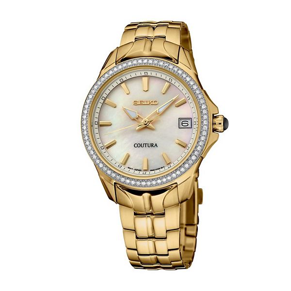 Women's Seiko Coutura Diamonds Mother-of-Pearl Dial Quartz Watch - SUR592 - Gold