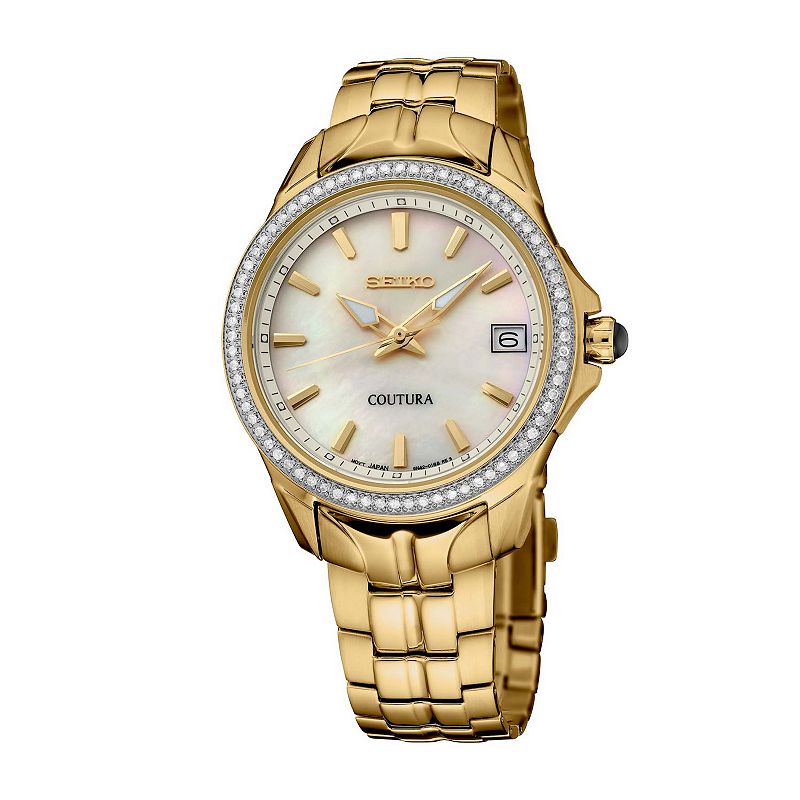 Women's Seiko Coutura Diamonds Mother-of-Pearl Dial Quartz Watch - SUR592, Size: Medium, Gold