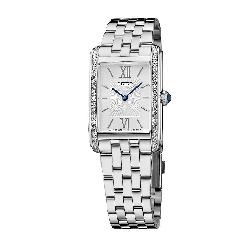 Women's Seiko Crystals Silver Dial Stainless Steel Quartz Watch - SWR091, Size: Small
