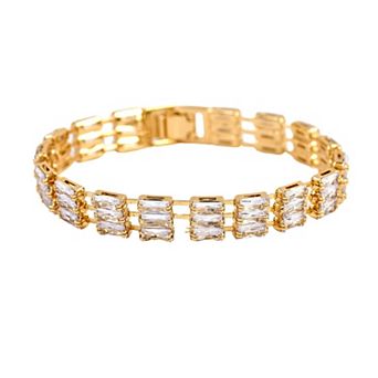 Danecraft Gold Tone Rectangle Cubic Zirconia Tennis Bracelet