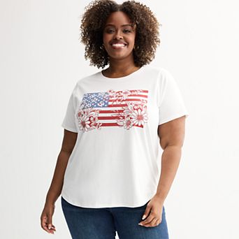 Plus Size Floral American Flag Graphic Tee