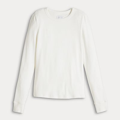 Women's Fourth + Bay Crewneck Ribbed Long Sleeve T-Shirt