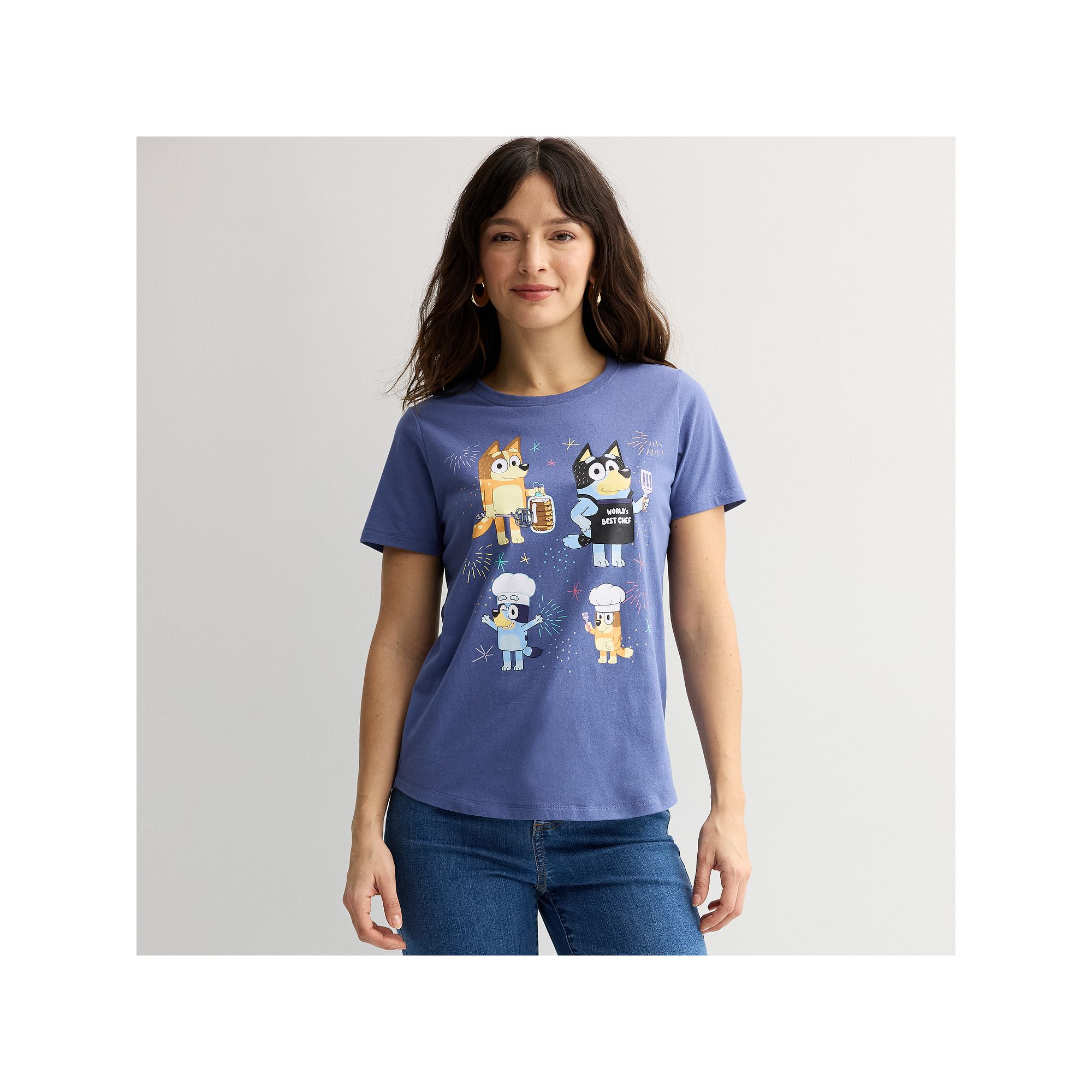 Womens Bluey 4th Of July Barbeque Celebration Graphic Tee, Size: XS, Blue 