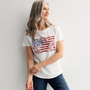 Women's Floral American Flag Graphic Tee