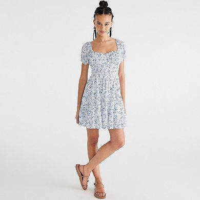 Juniors' Aeropostale Short Sleeve Smocked Waist Mini Dress