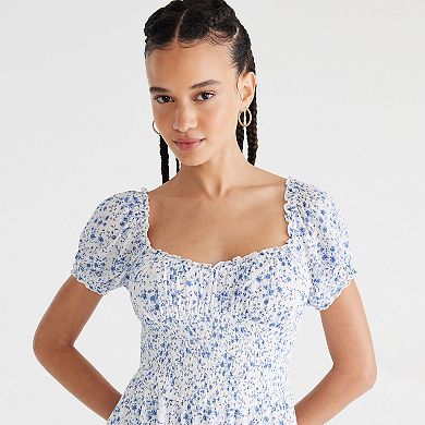 Juniors' Aeropostale Short Sleeve Smocked Waist Mini Dress
