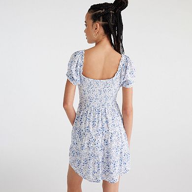 Juniors' Aeropostale Short Sleeve Smocked Waist Mini Dress