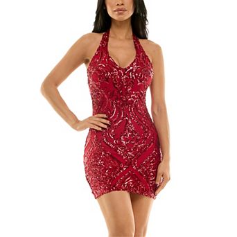 Juniors' B. Smart Halter Sequin Bodycon Mini Dress
