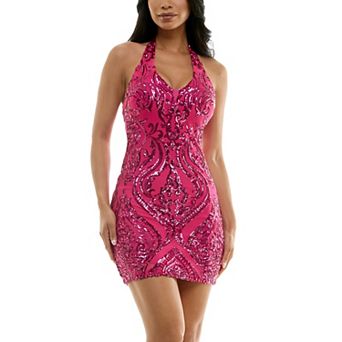 Juniors' B. Smart Halter Sequin Bodycon Mini Dress