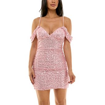 Juniors' B. Smart Short Sleeve Sequin Bodycon Dress