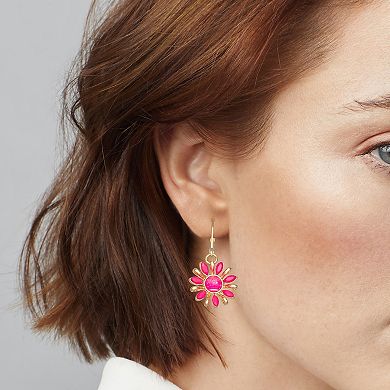 Napier Gold Tone Pink Flower Drop Earrings