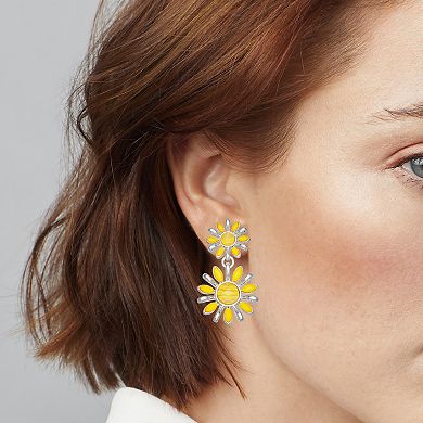 Napier Silver Tone Yellow Flower Double Drop Earrings