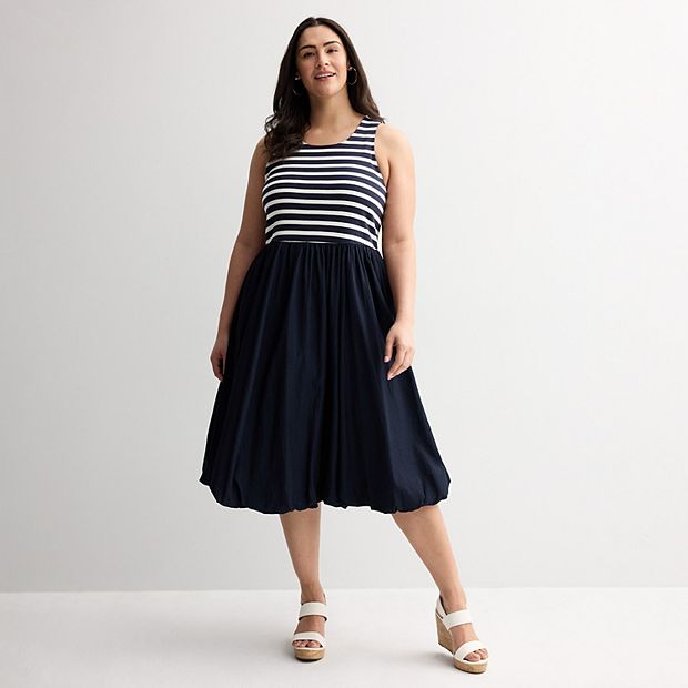 Plus Size Nine West Bubble Hem Midi Dress