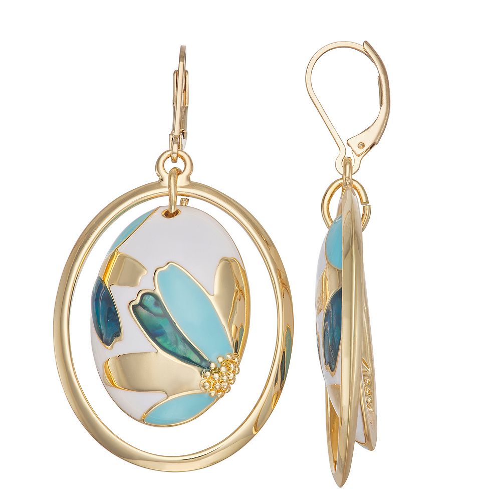 Napier Gold Tone Spring Blooms Orbital Leverback Earrings