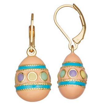 Napier Gold Tone Hoppy Easter Egg Drop Leverback Earrings
