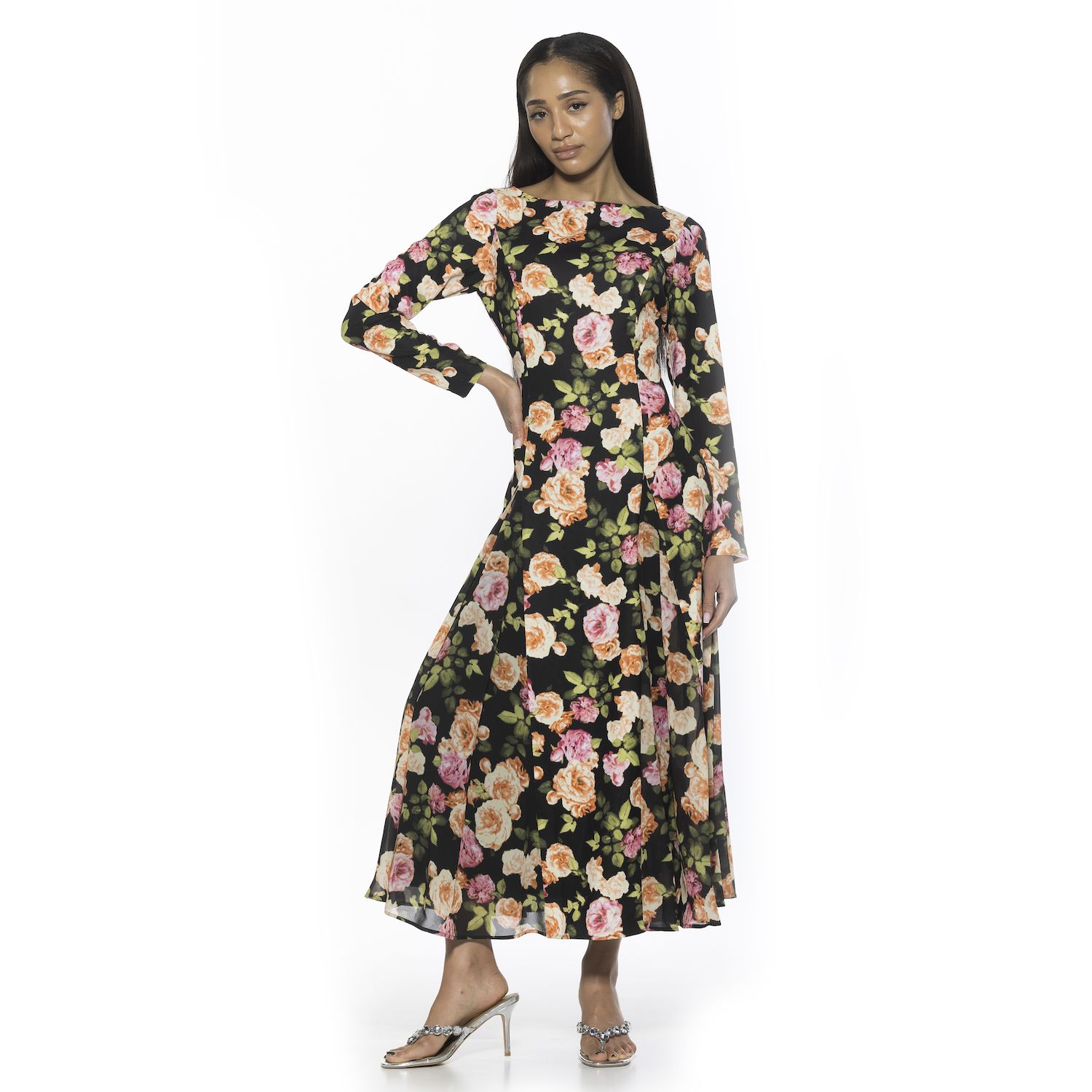 Женское платье Alexia Admor Elodie Crewneck Long Sleeve Midi, цвет: Чёрный с принтом