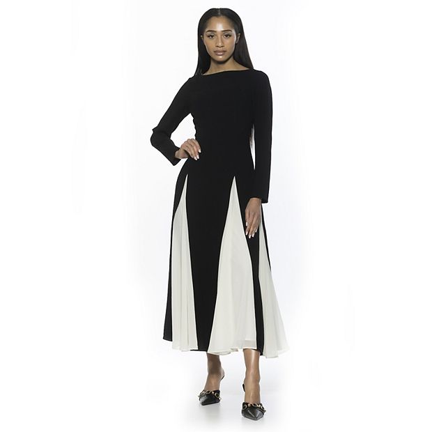 Women's Alexia Admor Elodie Crewneck Long Sleeve Midi Dress, Size: 6, Black White