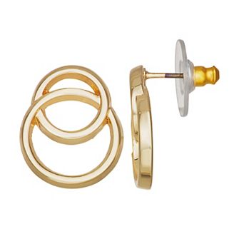 Napier Gold Tone Double Rings Drop Post Earrings