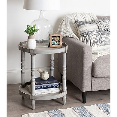 Bellport Round Wood Side Table with Shelf