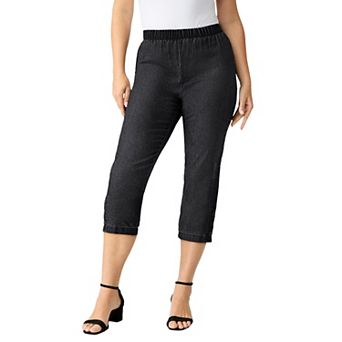 Roaman's Women's Plus Size Plus Size Comfort Stretch Button Detail Capri Jean
