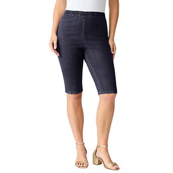 Roaman's Women's Plus Size Comfort Stretch Button Detail Capri Jean