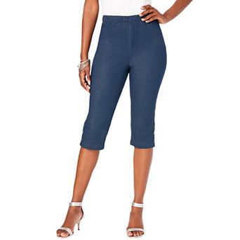 Roaman's Women's Plus Size Comfort Stretch Button Detail Capri Jean