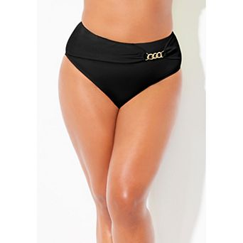 Swimsuits for All Women's Plus Size High Waist Chain Accent Swim Brief